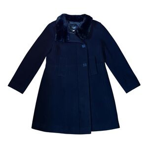 Talbots wool blend fur collar pea zipper button pea coat black 4p career wear